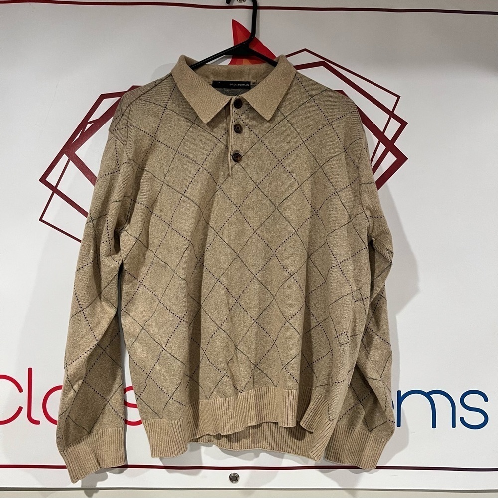 Men's Greg Norman Brand Long Sleeve Polo Sweater Golf Shirt